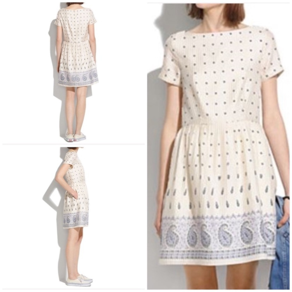 Madewell Silk Nomad Paisley Dress in Cream and Blue
